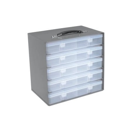 Durham Steel Compartment Box Rack 13-1/2 X 9-1/8 X 13-1/4 With 5 Of 16-Compartment Plastic Boxes
